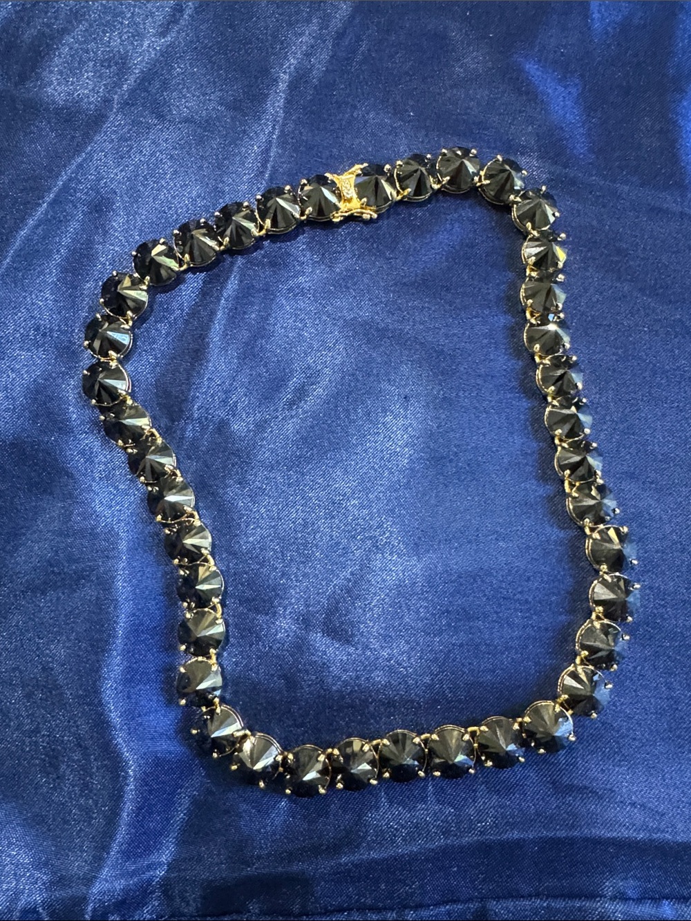 Classic Black Crystal Tennis Necklace - Gold Setting
